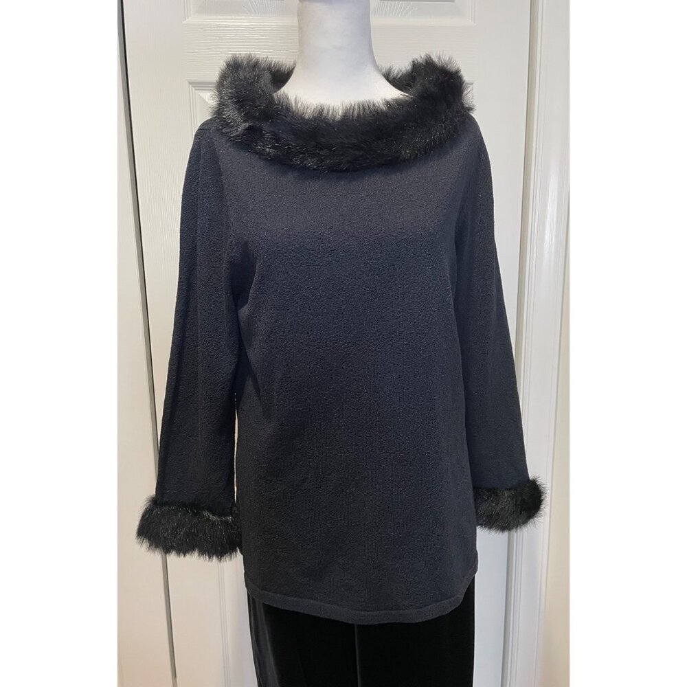 Vtg‎ Colette Mordo Faux Fur Trimmed Silk Blend Sweater Size M Whimsigoth Witchy